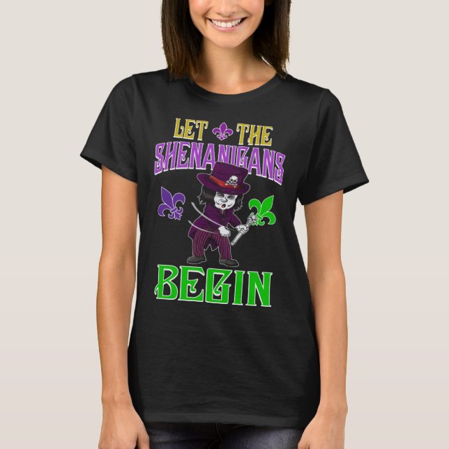 Camiseta Let The Shenanigans Begin Mardi Gras Flossing Vood (Anverso)