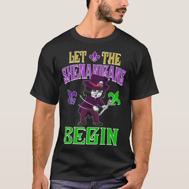Camiseta Let The Shenanigans Begin Mardi Gras Flossing Vood (Anverso)