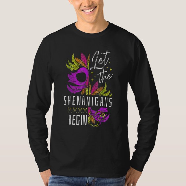Camiseta Let The Shenanigans Begin Mardi Gras Gnomes Kids M (Anverso)