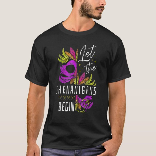 Camiseta Let The Shenanigans Begin Mardi Gras Gnomes Kids M (Anverso)