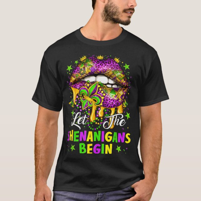 Camiseta Let The Shenanigans Begin Mardi Gras Lips Girl Wom (Anverso)