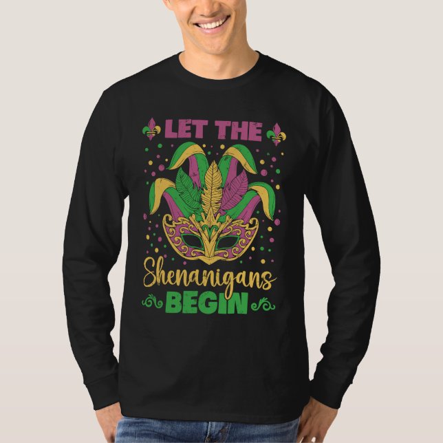 Camiseta Let The Shenanigans Begin Mask Purple Green Yellow (Anverso)