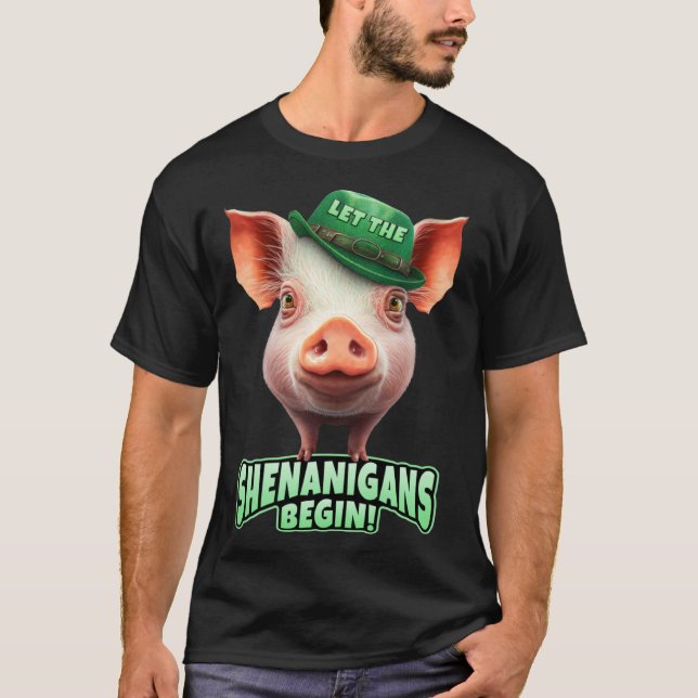 Camiseta Let The Shenanigans Begin Piggy Leprechaun St Patr (Anverso)