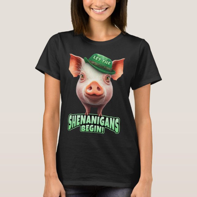 Camiseta Let The Shenanigans Begin Piggy Leprechaun St Patr (Anverso)