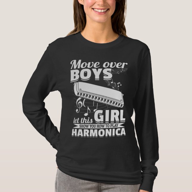 Camiseta Let This Girl Show You How To Play Harmonica Music (Anverso)