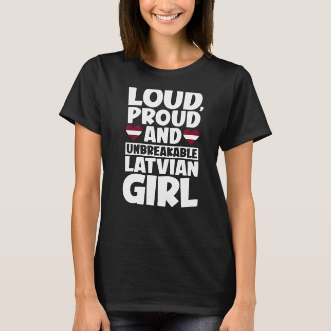 Camiseta Letonia Bandera Orgullosos Latinos Hombres y Mujer (Anverso)