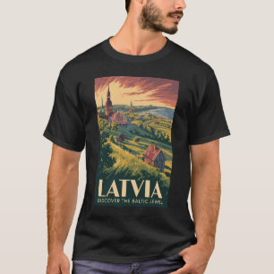 Camiseta Letonia Mar Báltico Ilustración Arte de viaje Vint