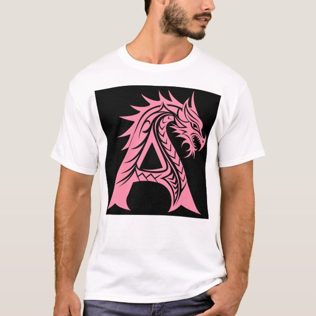 Camiseta Letra A de estilo dragón, alfabeto de dragón, mono (Anverso)