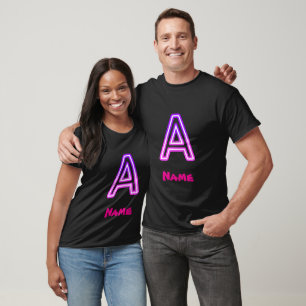 Camiseta Letra A de neón Monograma Inicial Brillante Rosa P