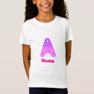 Camiseta Letra A de neón Monograma Inicial Brillante Rosa P