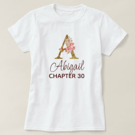 Camiseta Letra A Monograma Dorado Rosas Rosadas Cumpleaños