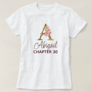 Camiseta Letra A Monograma Dorado Rosas Rosadas Cumpleaños