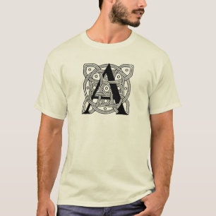 Camiseta Letra A Monograma Impresión de Nudo Celta Vintage