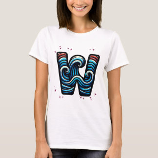 Camiseta Letra abstracta de onda "W"