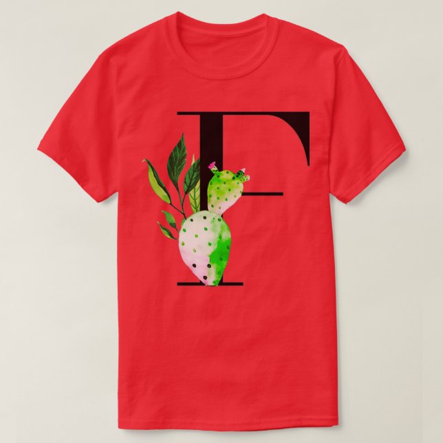 Camiseta Letra alfabeta F con cactus acuarela y salir (Diseño del anverso)