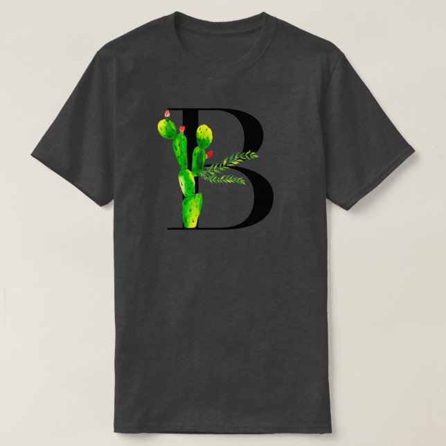 Camiseta Letra alfabética B con cactus acuarícolas y salir (Diseño del anverso)