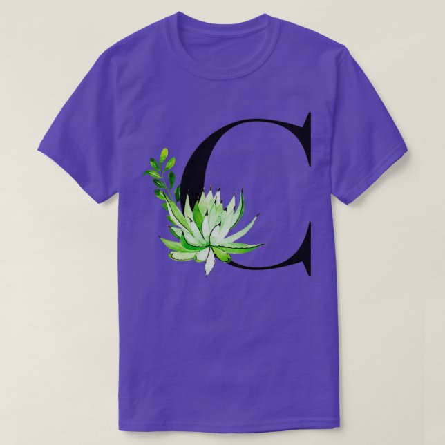 Camiseta Letra alfabética C con cactus acuarelas y salir (Diseño del anverso)