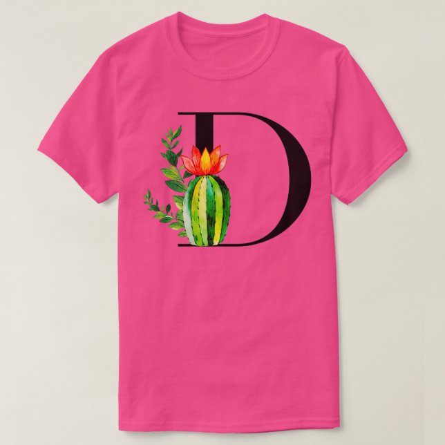 Camiseta Letra alfabética D con cactus acuarelas y salir (Diseño del anverso)