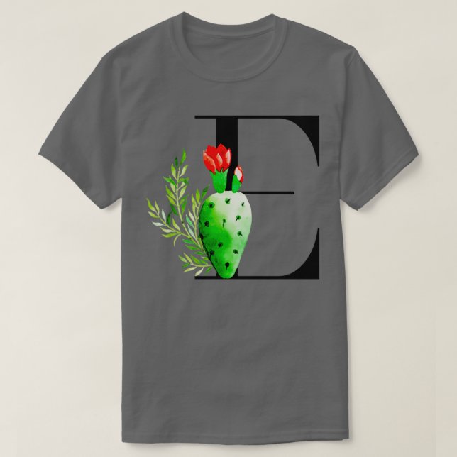 Camiseta Letra alfabética E con cactus acuarelas y salir (Diseño del anverso)