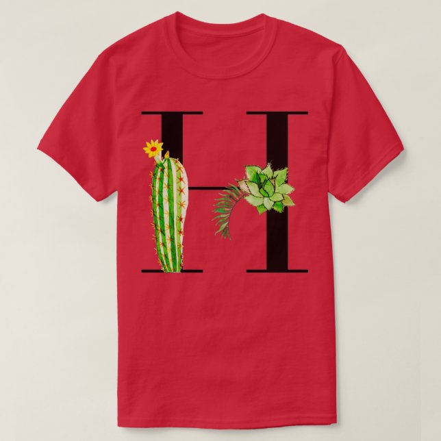 Camiseta Letra alfabética H con cactus acuarelas y salir (Diseño del anverso)