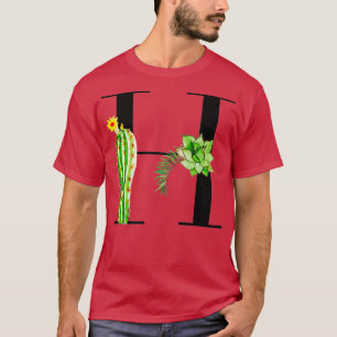 Camiseta Letra alfabética H con cactus acuarelas y salir