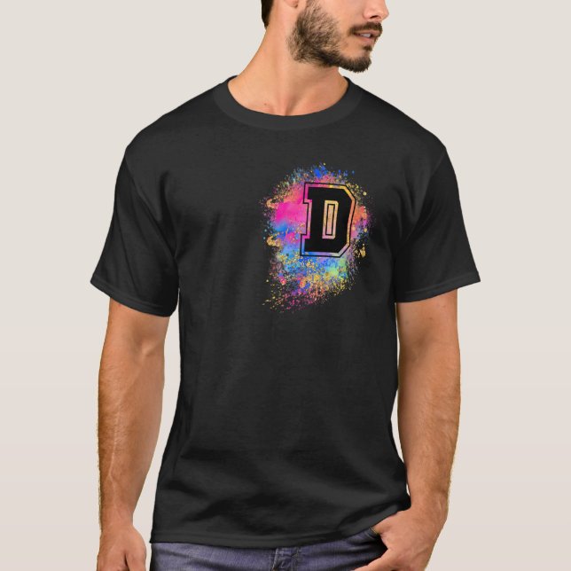 Camiseta Letra arcoiris D rosada colorida monogramada inici (Anverso)