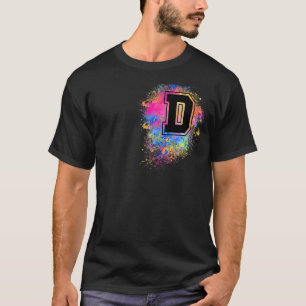 Camiseta Letra arcoiris D rosada colorida monogramada inici