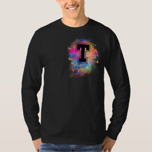 Camiseta Letra arcoiris monogramada inicial rosada colorida