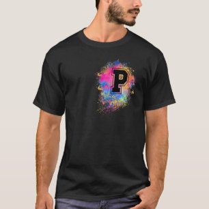 Camiseta Letra arcoiris P rosa rosado colorido monogramado 