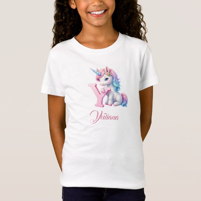 Camiseta Letra azul pastel minúscula unicornio y monograma (Anverso)