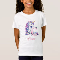 Letra azul pastel suave unicornio C monograma