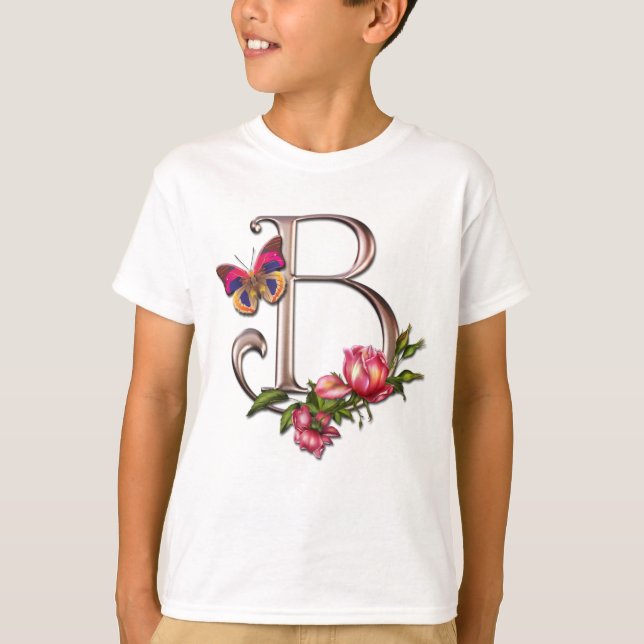 CAMISETA LETRA B DEL MONOGRAMA CON LOS ROSAS Y LA MARIPOSA (Anverso)