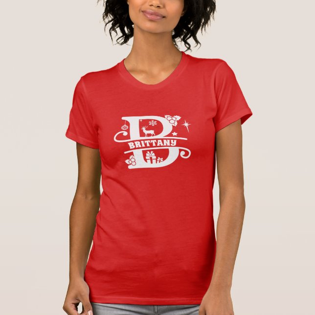 Camiseta Letra B Navidades Monograma Nombre inicial rojo (Anverso)