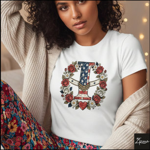Camiseta Letra Bandera I Corona Floral Militar