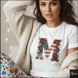 Camiseta Letra Bandera M Rosas Margaritas Monograma