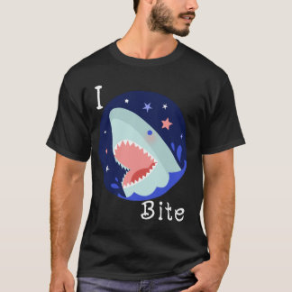 Camiseta Letra bite tiburón-blanca