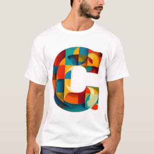 Camiseta Letra C – Monograma geométrico redondeado con bloq