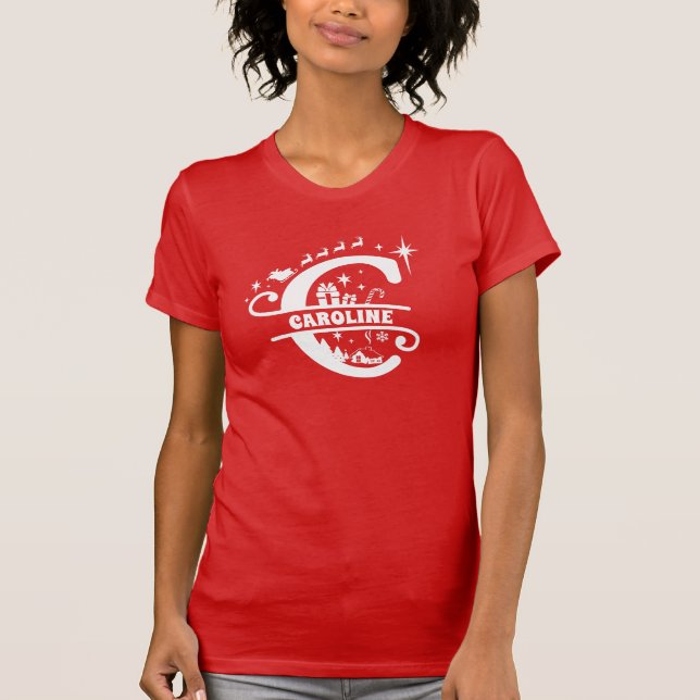 Camiseta Letra C Navidades Monograma Nombre inicial rojo (Anverso)