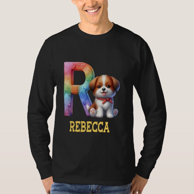 Camiseta Letra cute dogs Rebecca Nombre Perro Arcoiris (Anverso)
