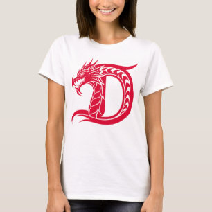 Camiseta Letra D de estilo dragón, alfabeto de dragón, mono