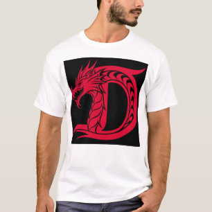Camiseta Letra D de estilo dragón, alfabeto de dragón, mono