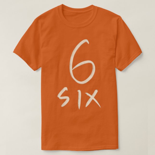 Camiseta Letra de mano dibujada número 6 seis (Diseño del anverso)