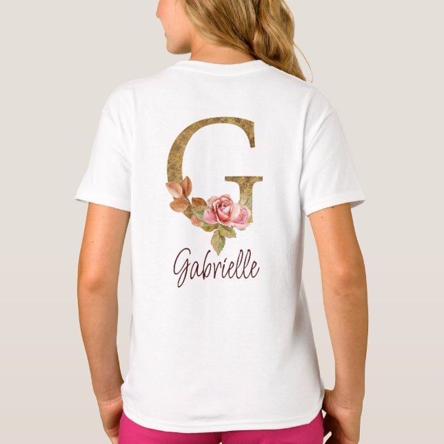 Camiseta Letra de nombre personalizado G Lámina dorada Rosa (Reverso)