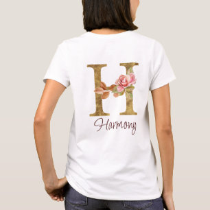 Camiseta Letra de nombre personalizado H Lámina de oro Rosa