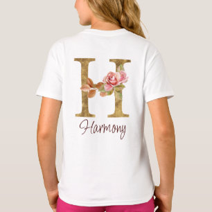 Camiseta Letra de nombre personalizado H Lámina dorada Rosa