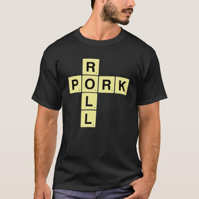 Camiseta Letra de rollo de cerdo Juego de rompecabezas Gráf (Anverso)