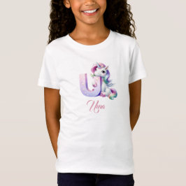 Camiseta Letra de unicornio monograma U de arcoiris maltead