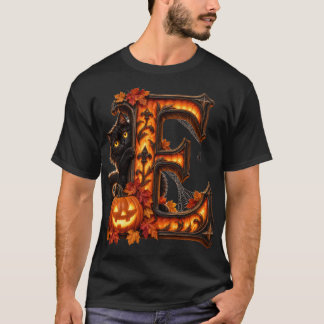 Camiseta Letra E de Halloween Gótica - Calabaza Espeluznant