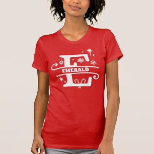 Camiseta Letra E Navidades Monograma Nombre inicial rojo