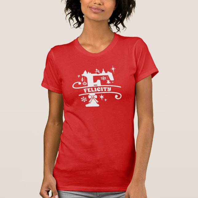 Camiseta Letra F Navidades Monograma Nombre inicial rojo (Anverso)